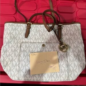 Michael Kors Cream and Brown Signature Tote